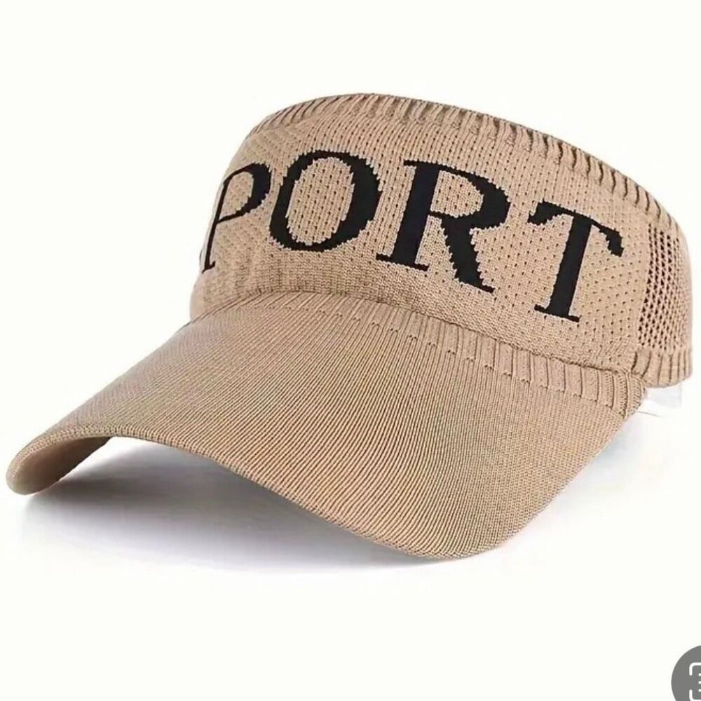 NWT Gorgeous SPORT Tan & Black Graphic Knit Visor Elastic Sun Hat UV Protection